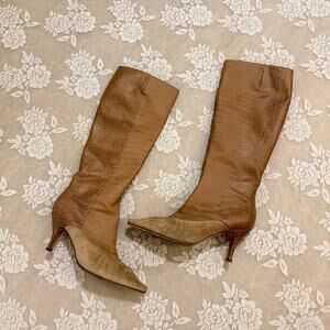 Salvatore Ferragamo Mixed Leather Knee High Boots Size 8.5
